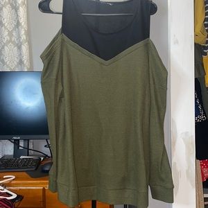 Cable knit cold shoulder sweater